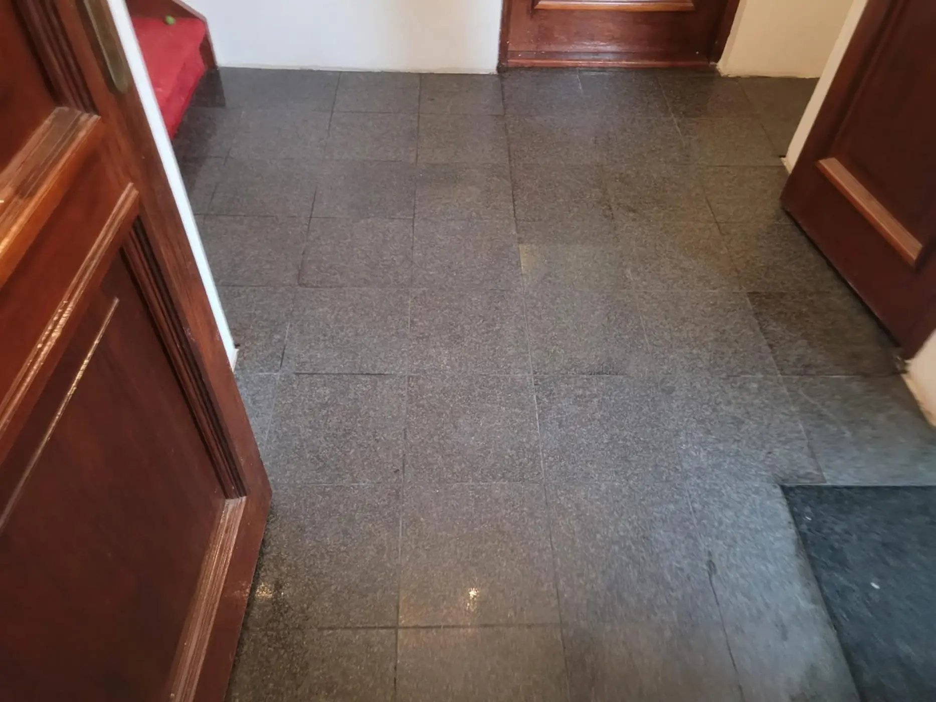 Granito entreetrap voor behandeling — dof en kalkaanslag